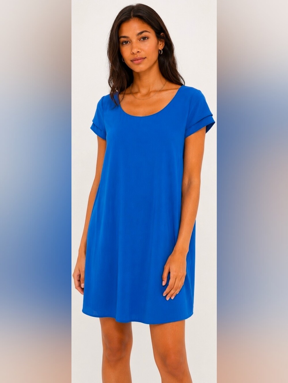 Pink Owl Short Sleeve Scoop Neck Mini Dress in Cobalt Blue